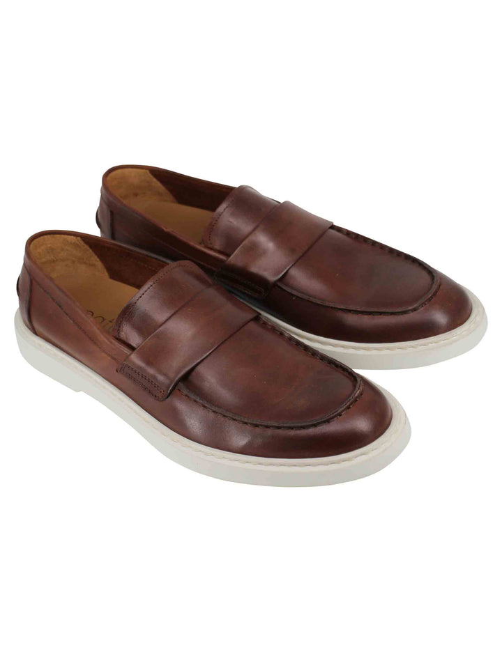 Spatarella Mocassini uomo in pelle marrone con suola in gomma bianca 2025