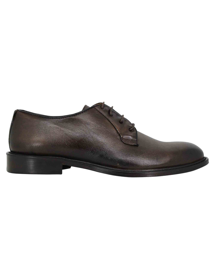 Spatarella Stringate uomo in pelle marrone con suola in cuoio cucita Italia