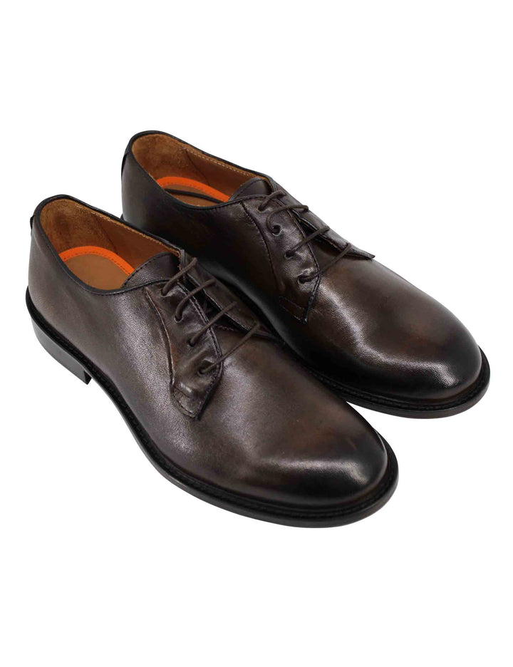 Spatarella Stringate uomo in pelle marrone con suola in cuoio cucita Italia