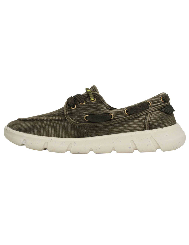 Spatarella Stringate uomo tabasco boat in tessuto verde con suola ultra leggera In Linea