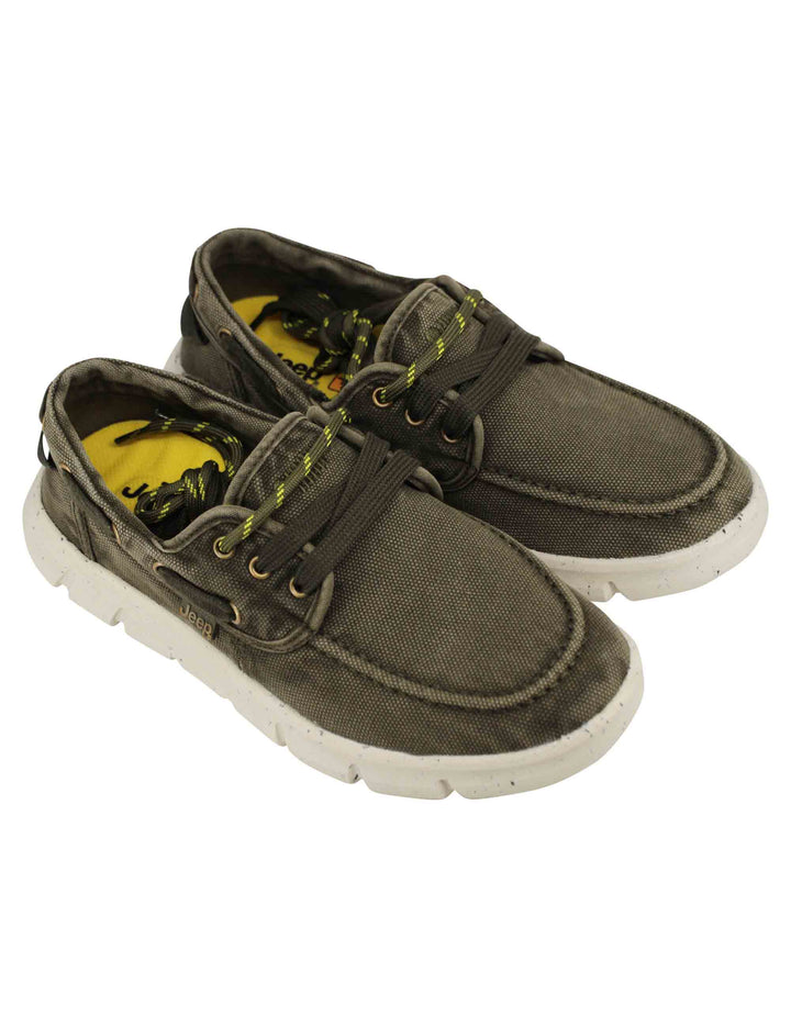 Spatarella Stringate uomo tabasco boat in tessuto verde con suola ultra leggera In Linea