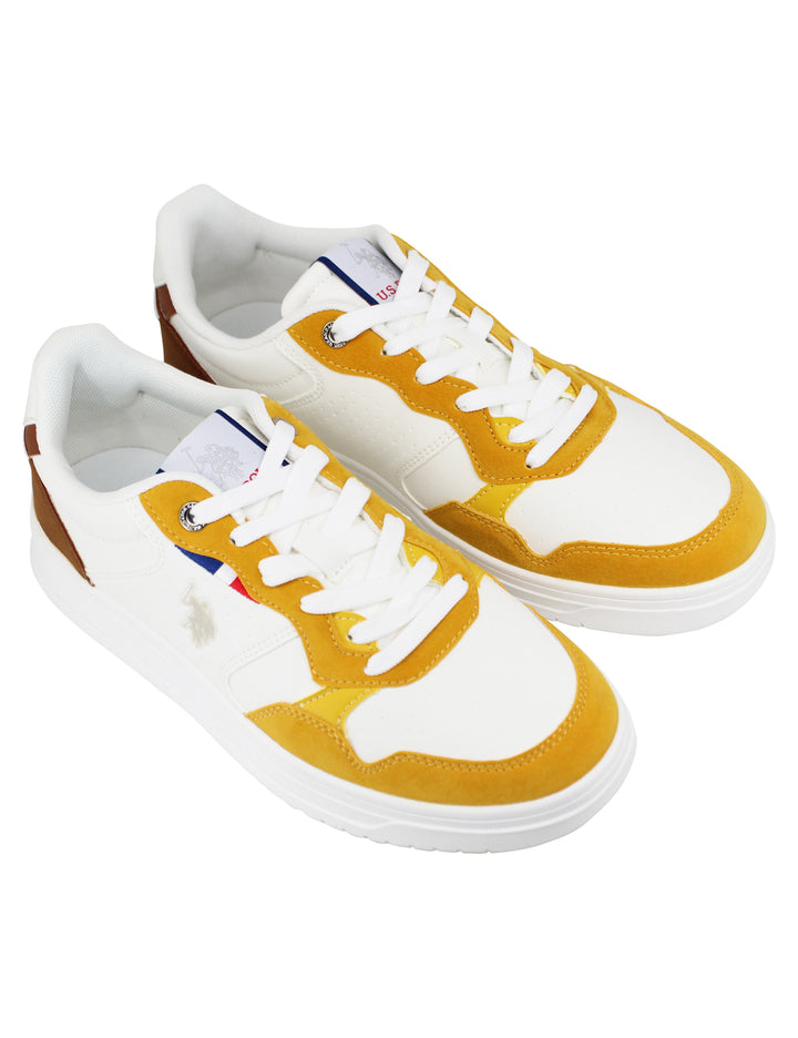 Spatarella Sneakers uomo in eco pelle vintage bianco e giallo Vendita