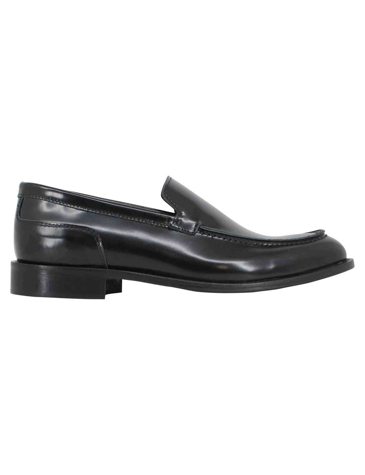 Spatarella Mocassini uomo in pelle nera con patta liscia a suola in cuoio cucita Promozione Limitata