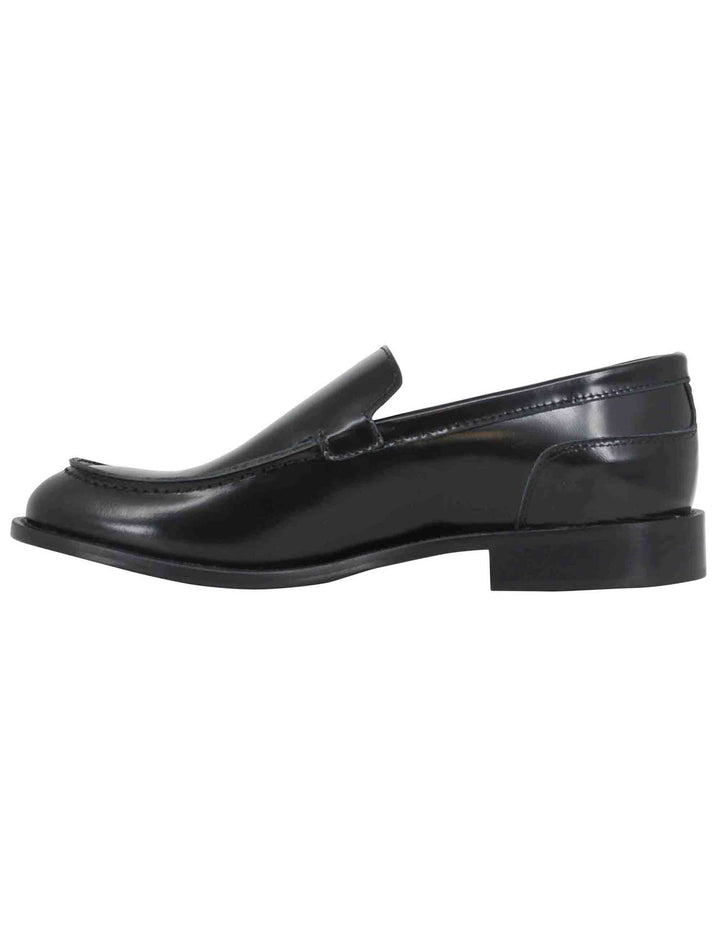 Spatarella Mocassini uomo in pelle nera con patta liscia a suola in cuoio cucita Promozione Limitata
