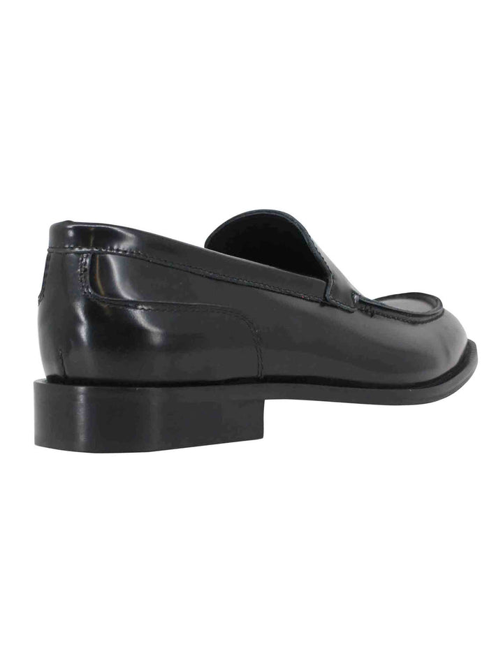 Spatarella Mocassini uomo in pelle nera con patta liscia a suola in cuoio cucita Promozione Limitata