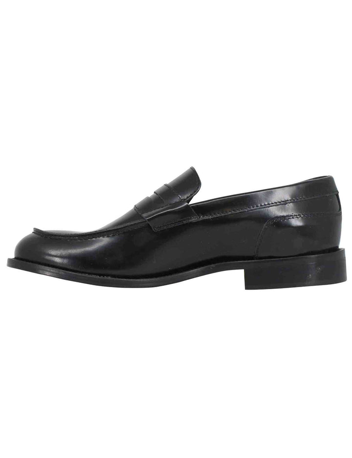 Spatarella Mocassini uomo in pelle nera lucida con suola in cuoio cucita Fino Al -60%