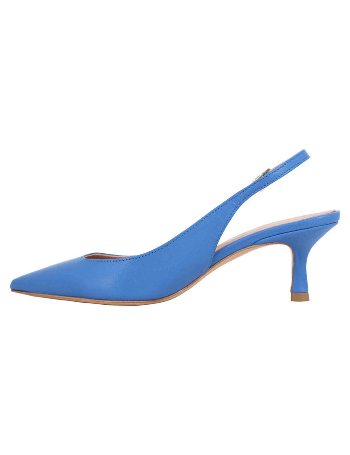 Spatarella Decollete slingback donna in pelle blu tacco basso Prezzo Ridotto