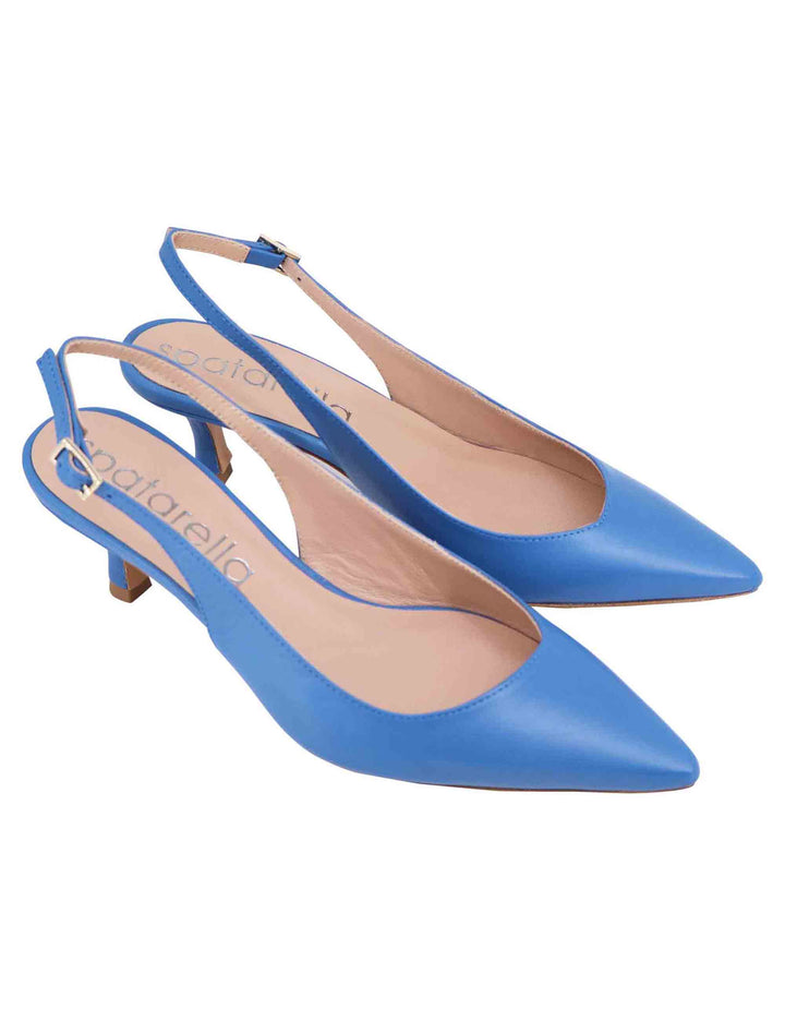 Spatarella Decollete slingback donna in pelle blu tacco basso Prezzo Ridotto