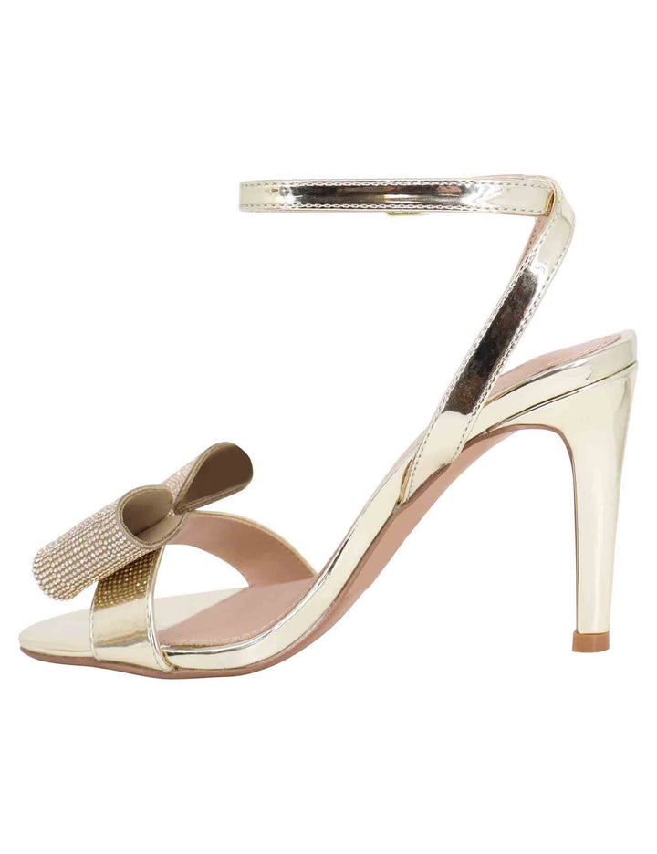 Spatarella Sandali donna in eco pelle laminata oro con tacco alto e strass Convenienza