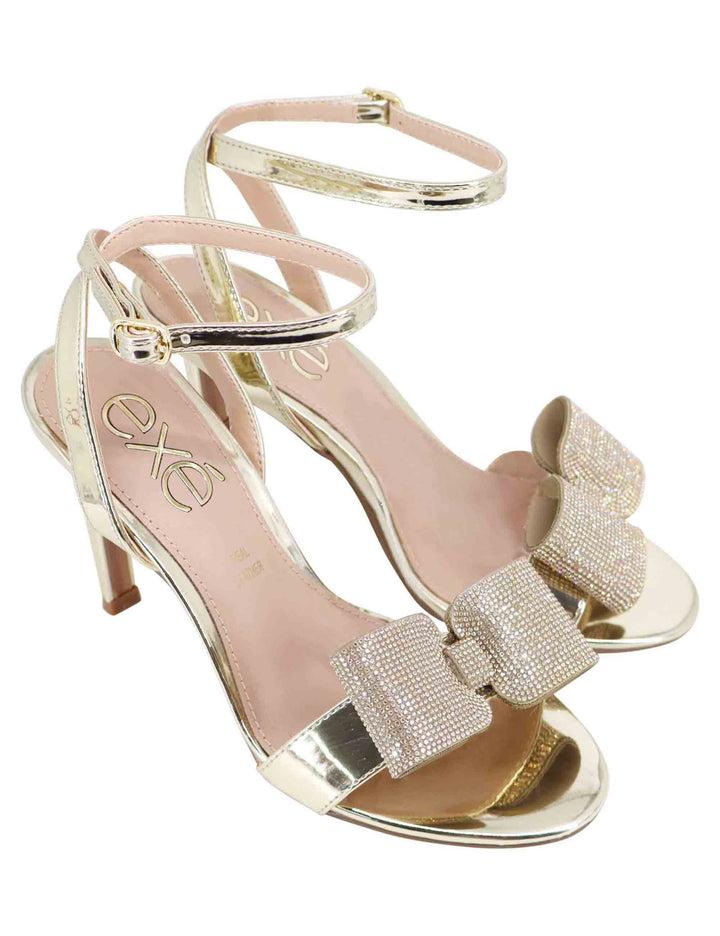 Spatarella Sandali donna in eco pelle laminata oro con tacco alto e strass Convenienza