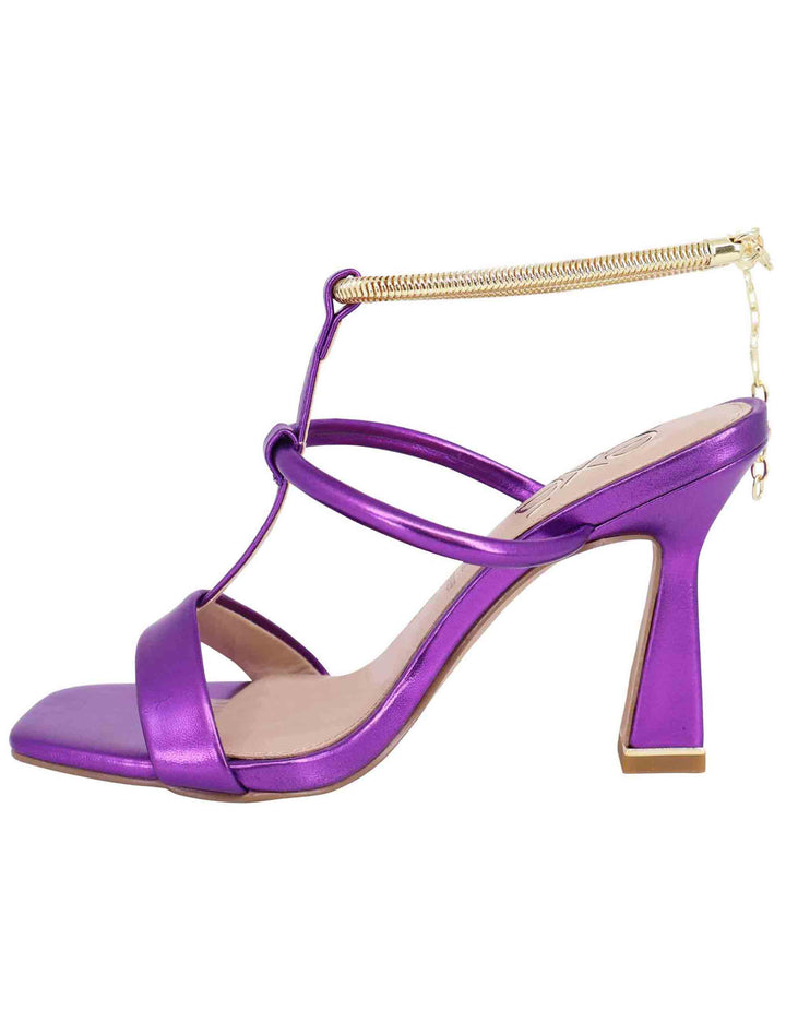 Spatarella Sandali donna in eco pelle viola con tacco alto e cavigliera morbida in oro Offerta