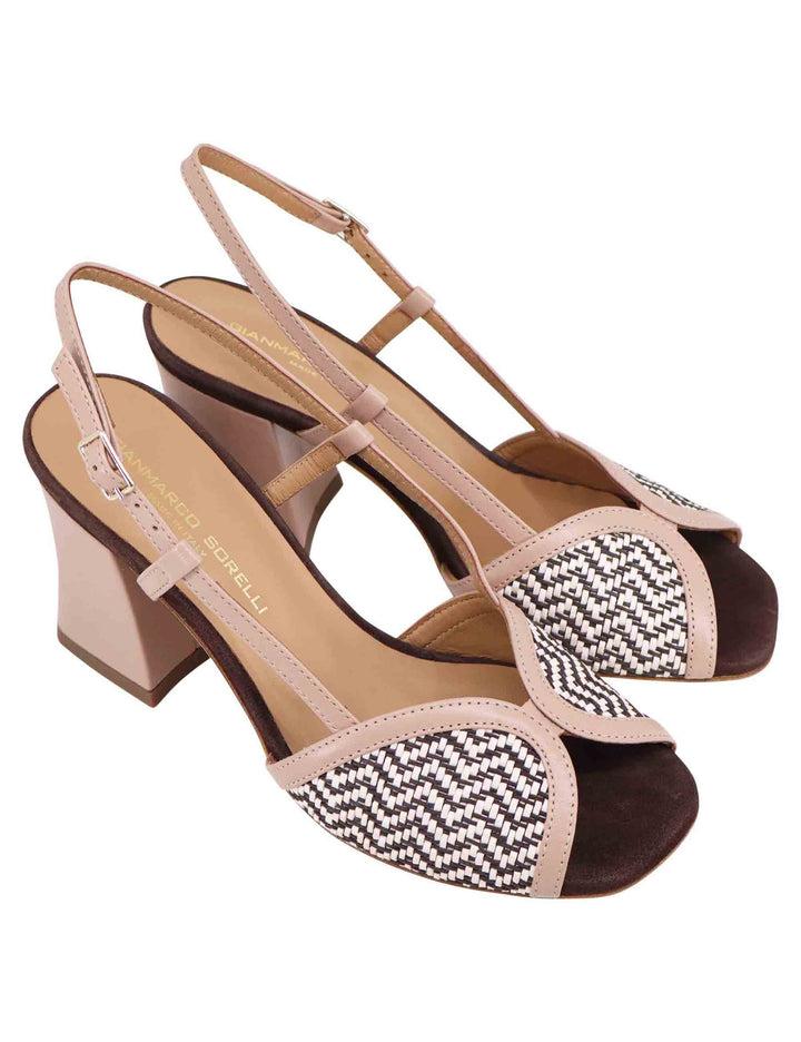 Spatarella Sandali donna slingback in pelle cipra bicolore con tacco alto Online