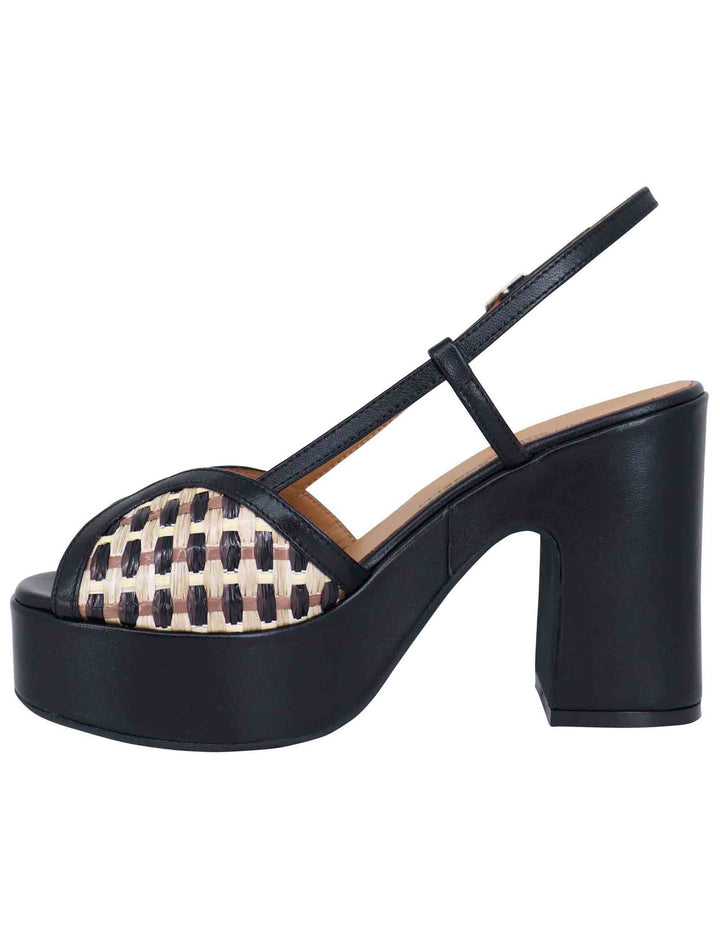 Spatarella Sandali donna slingback in pelle nera bicolore con tacco alto e plateau In Vendita