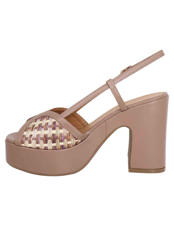Spatarella Sandali donna slingback in pelle taupe bicolore con tacco alto e plateau Offerte