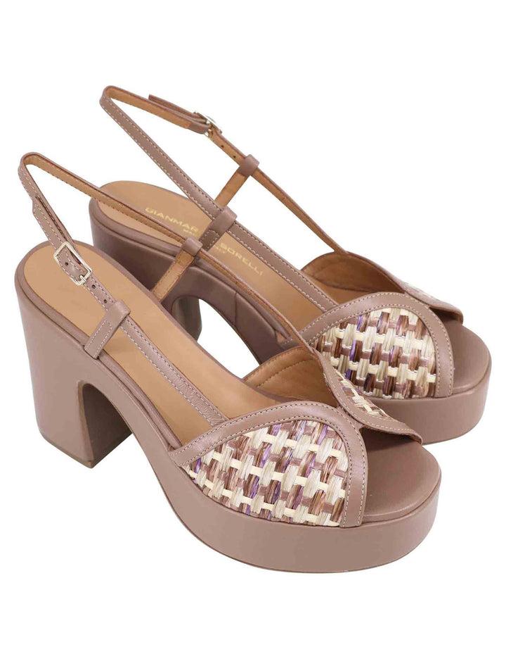 Spatarella Sandali donna slingback in pelle taupe bicolore con tacco alto e plateau Offerte