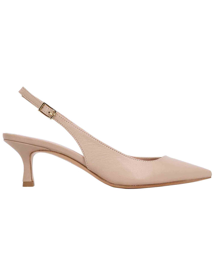 Spatarella Decollete slingback donna in pelle taupe tacco basso Hotsell
