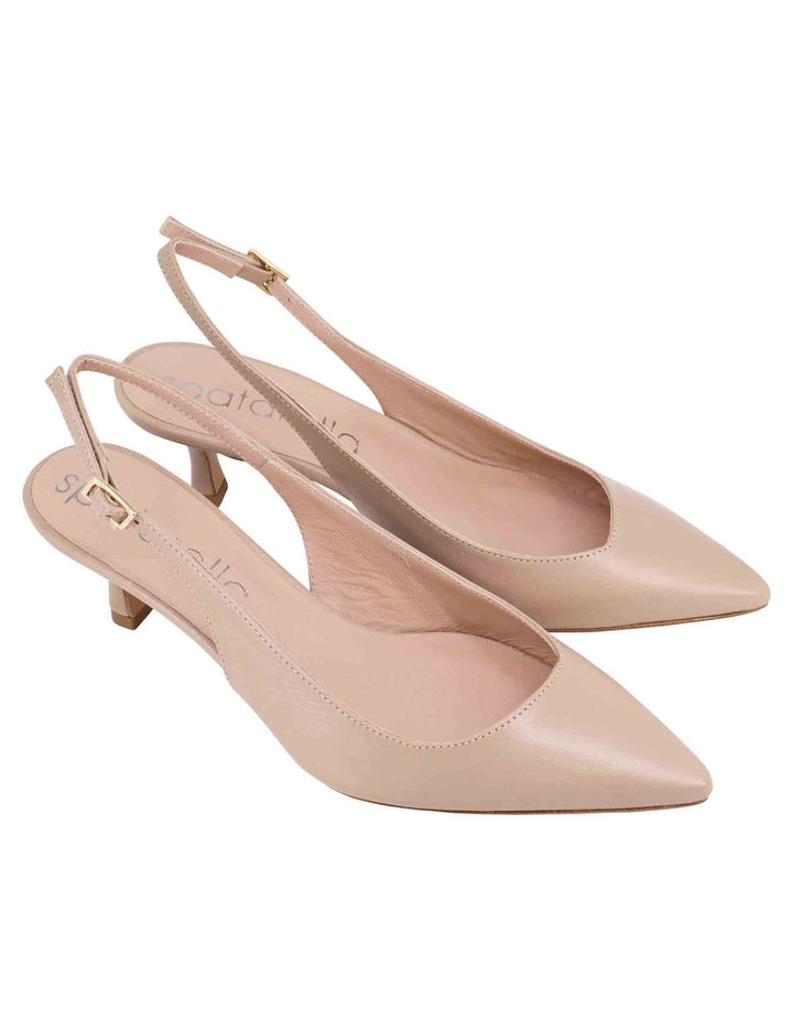 Spatarella Decollete slingback donna in pelle taupe tacco basso Hotsell