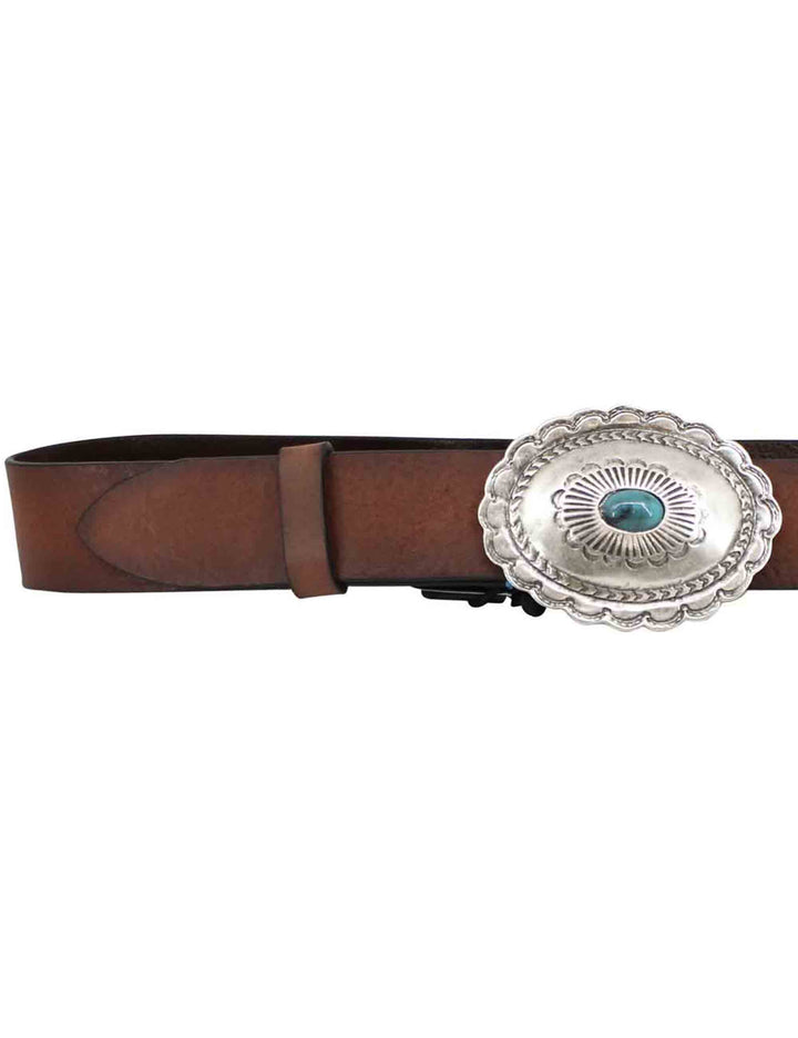 Spatarella Cinture donna in pelle cuoio con fibbione argento e turchese Saldi Di Fabbrica