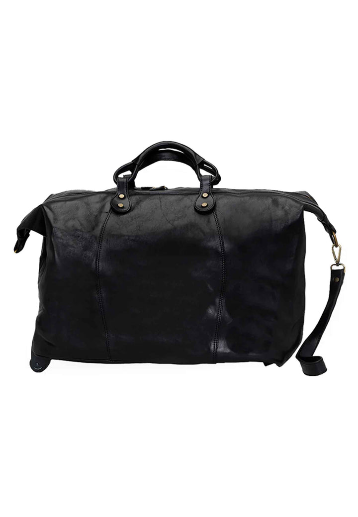 Spatarella Borsone trolley uomo in pelle nero con tirante in pelle Sconto di tempo limitato