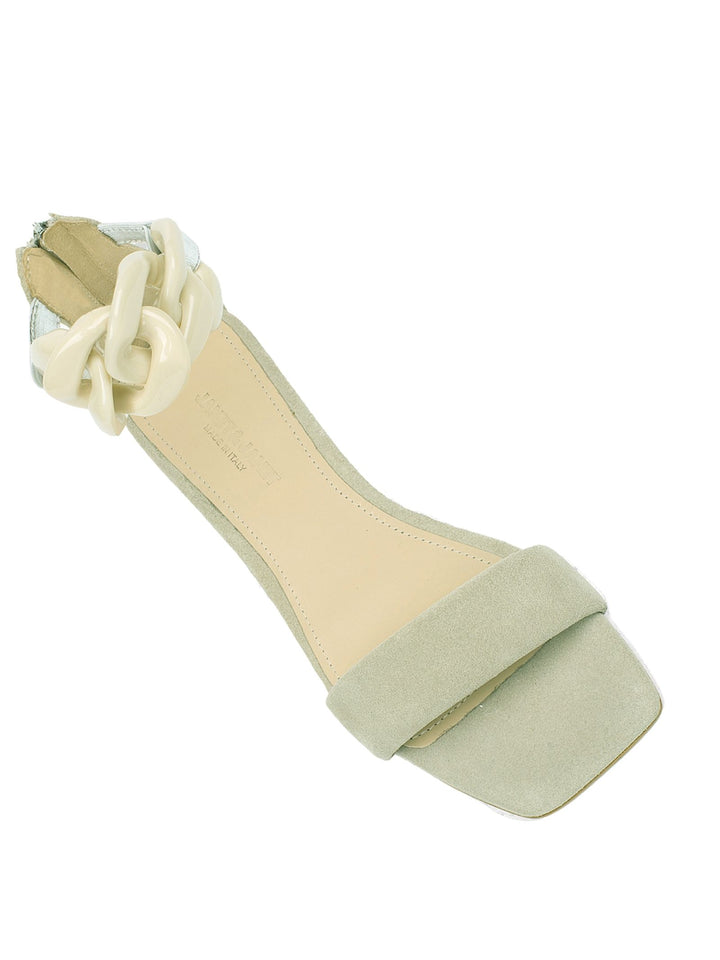 Spatarella Calzature Donna Sandali Bassi in Camoscio Avorio Bassi con Cavigliera a Catena Offerta speciale