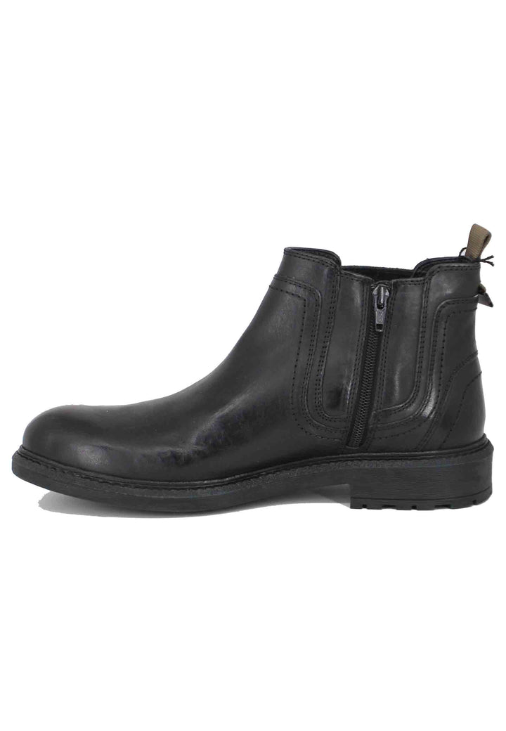 Spatarella Stivaletti uomo in pelle nera con zip laterale e suola in gomma Mywood Chelsea Offerta Anniversario