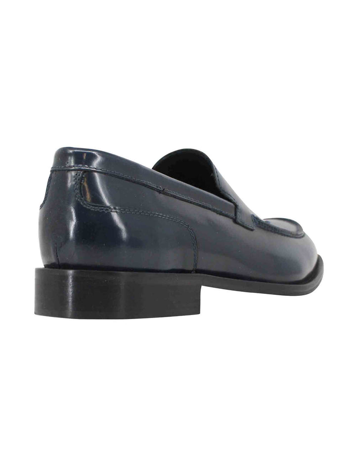 Spatarella Mocassini uomo in pelle blu con patta liscia a suola in cuoio cucita Latest fashion