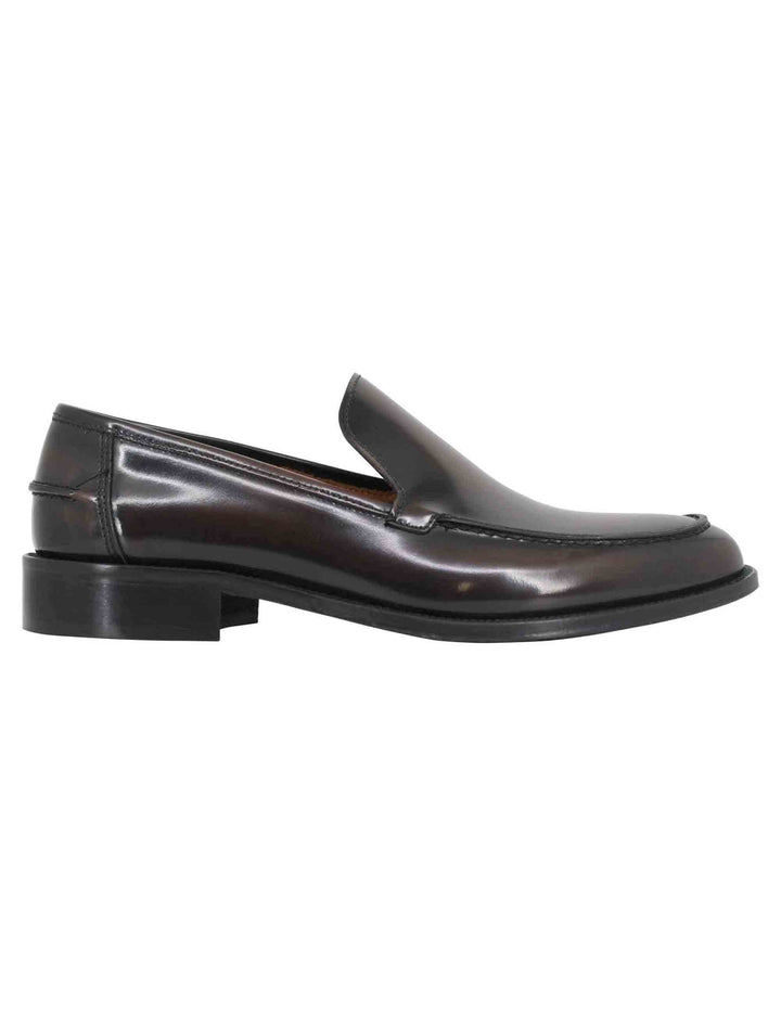 Spatarella Mocassini uomo in pelle testa di moro lucida con suola cucita in cuoio Online Outlet