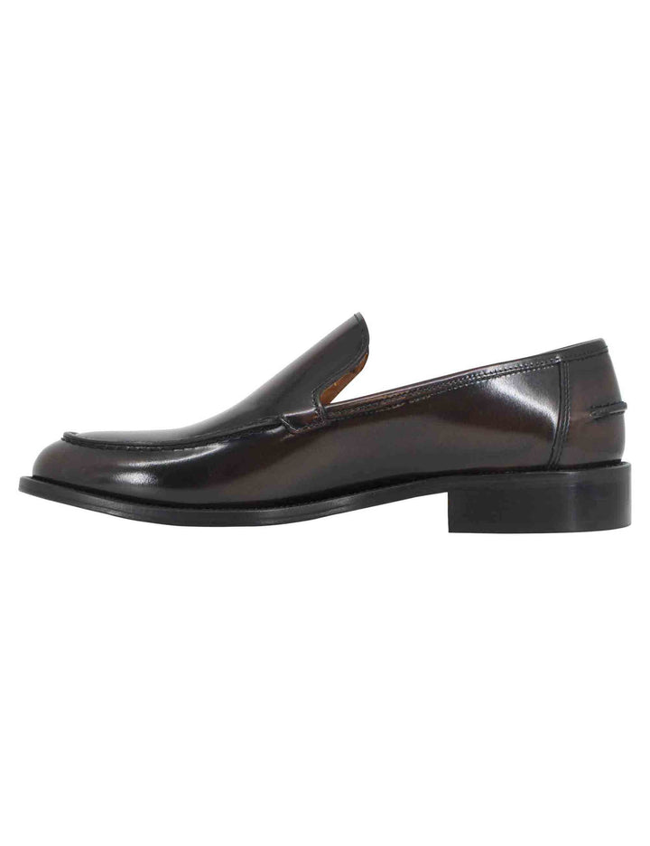 Spatarella Mocassini uomo in pelle testa di moro lucida con suola cucita in cuoio Online Outlet