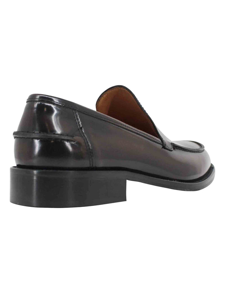 Spatarella Mocassini uomo in pelle testa di moro lucida con suola cucita in cuoio Online Outlet