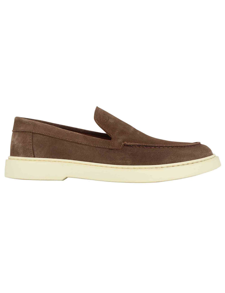 Spatarella Mocassini uomo in camoscio cuoio con suola in gomma vintage Offerta temporanea