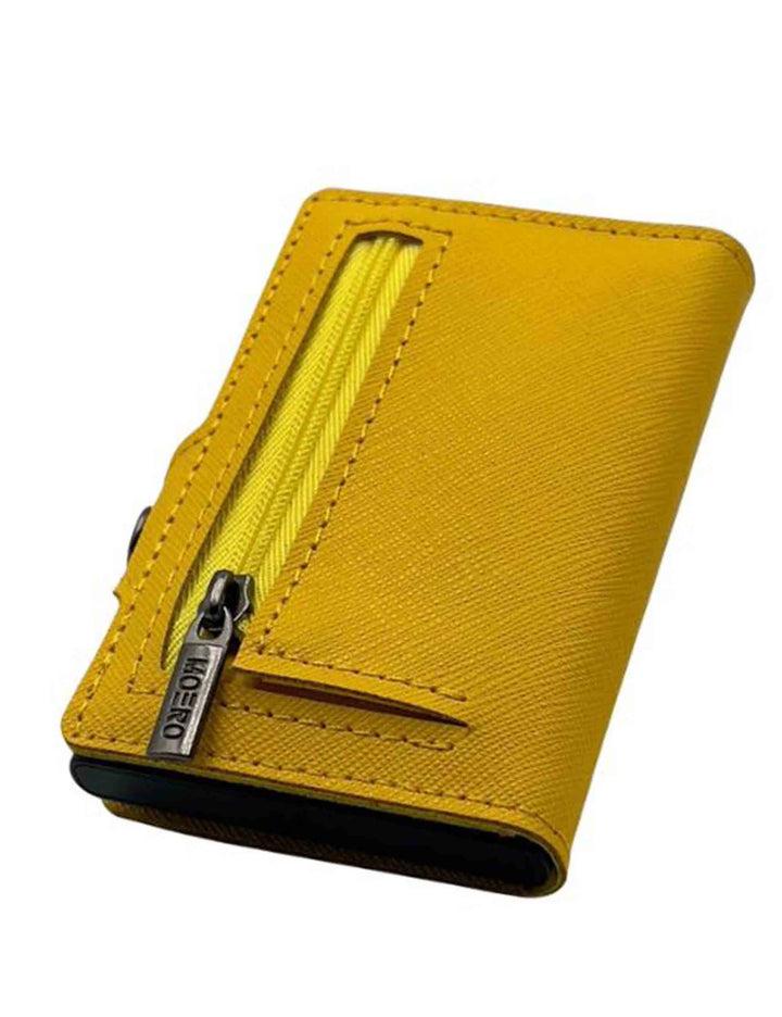 Spatarella Portatessere in pelle saffiano giallo antigraffio con portamonete Liquidazione