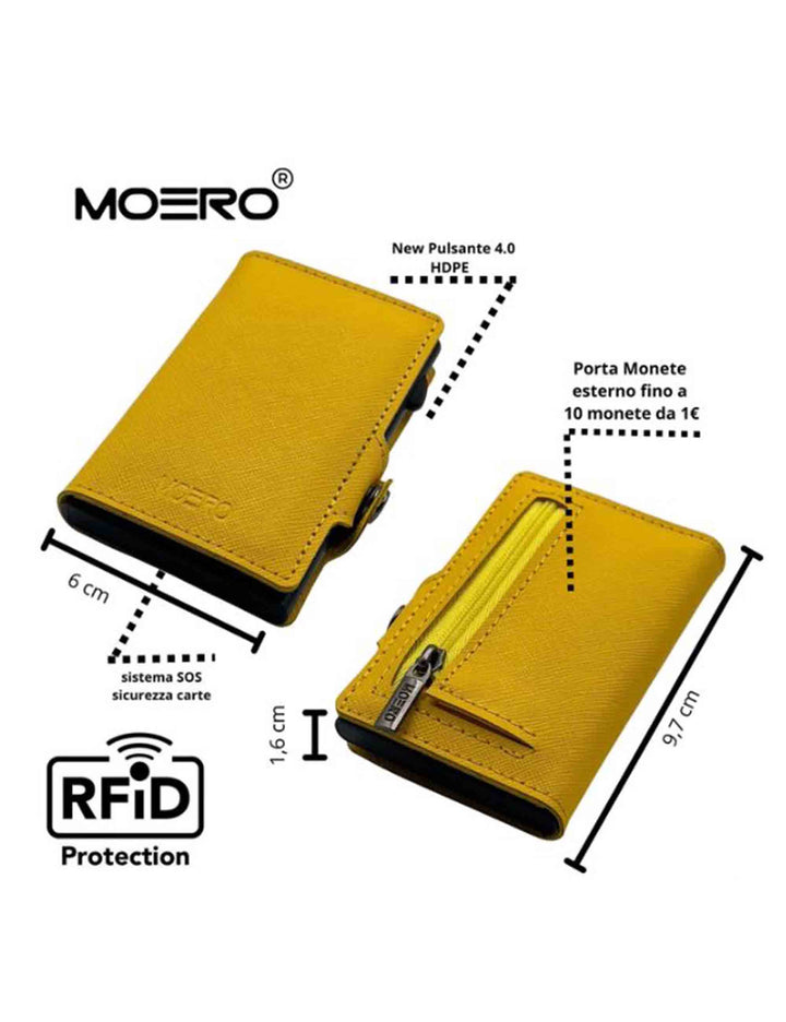 Spatarella Portatessere in pelle saffiano giallo antigraffio con portamonete Liquidazione