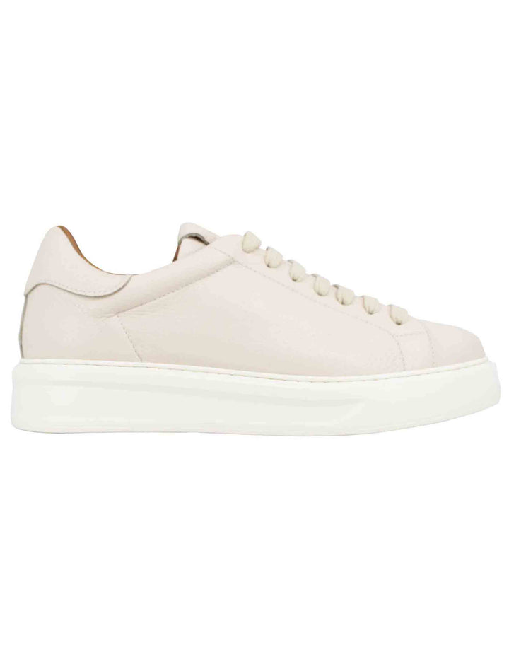 Spatarella Sneakers uomo in pelle beige martellata con suola alta in gomma