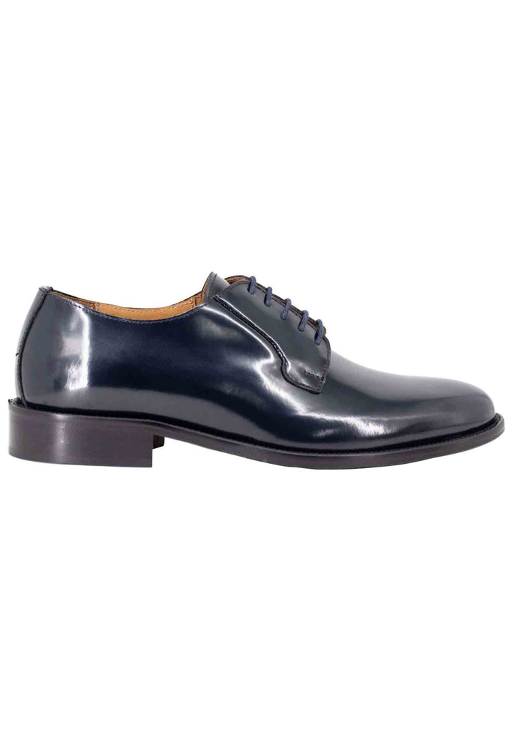 Spatarella Stringate uomo in pelle lucida blu con suola in cuoio cucita ACQUISTA ORA