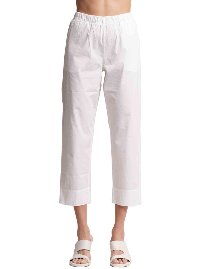 Spatarella Pantaloni donna in cotone bianco con elastico in vita Ultimi due giorni