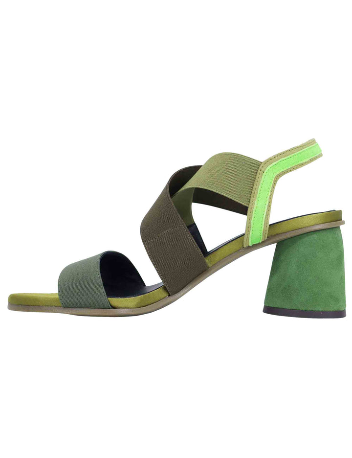 Spatarella Sandali slingback donna in tessuto verde con tacco in tinta Promozione temporanea