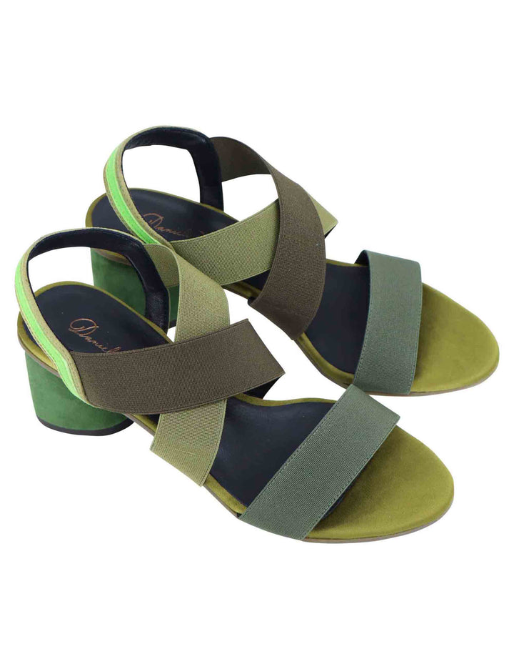 Spatarella Sandali slingback donna in tessuto verde con tacco in tinta Promozione temporanea