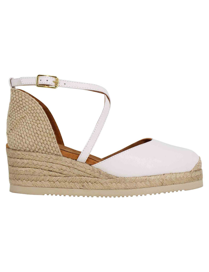 Spatarella Sandali espadrillas donna in pelle avorio con zeppa bassa Fino al 50% di sconto