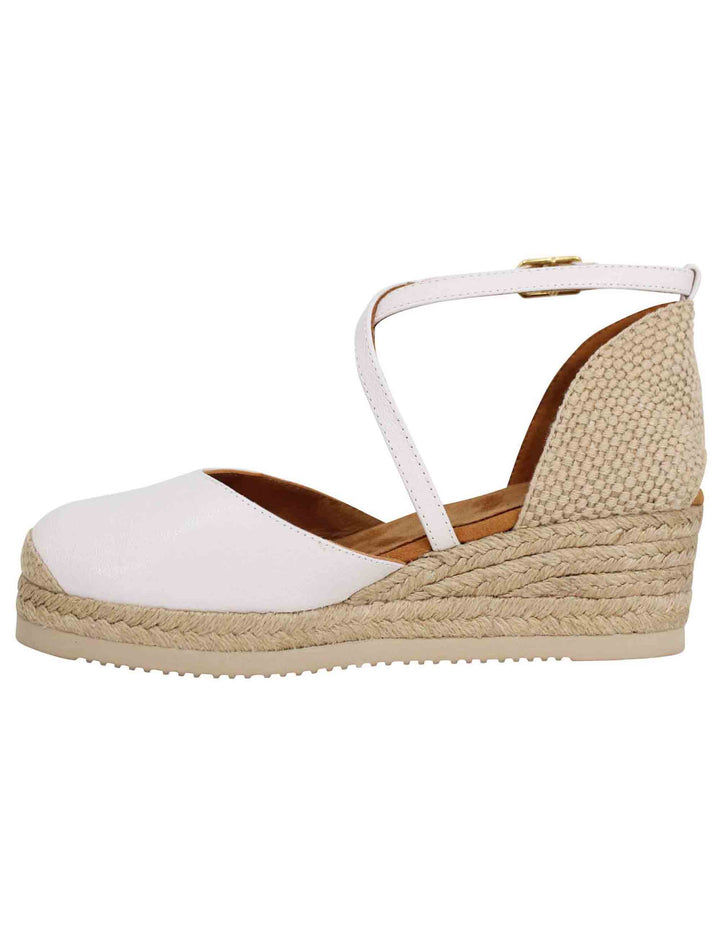 Spatarella Sandali espadrillas donna in pelle avorio con zeppa bassa Fino al 50% di sconto