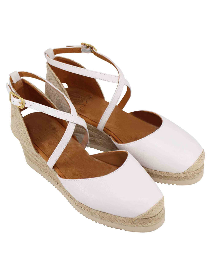 Spatarella Sandali espadrillas donna in pelle avorio con zeppa bassa Fino al 50% di sconto