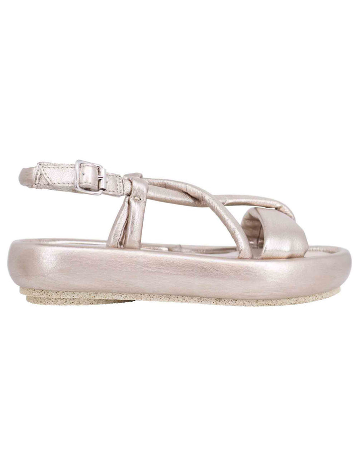 Spatarella Sandali infradito slingback donna in pelle platino con zeppa bassa Fino al 65% di sconto