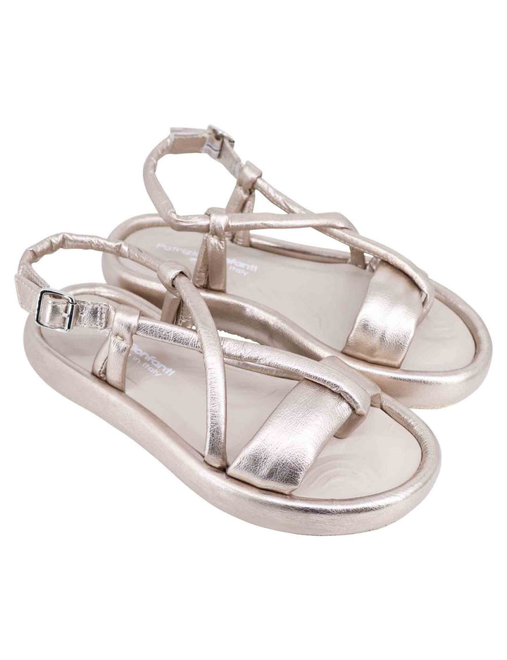 Spatarella Sandali infradito slingback donna in pelle platino con zeppa bassa Fino al 65% di sconto
