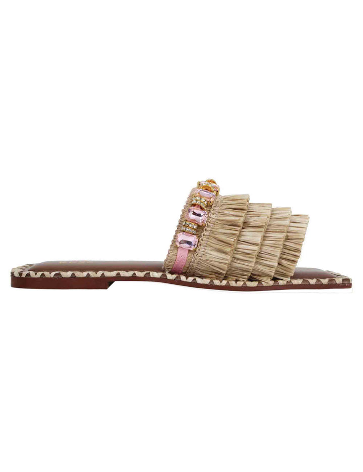 Spatarella Sandali flat donna in rafia beige con pietre e punta quadra Only for today