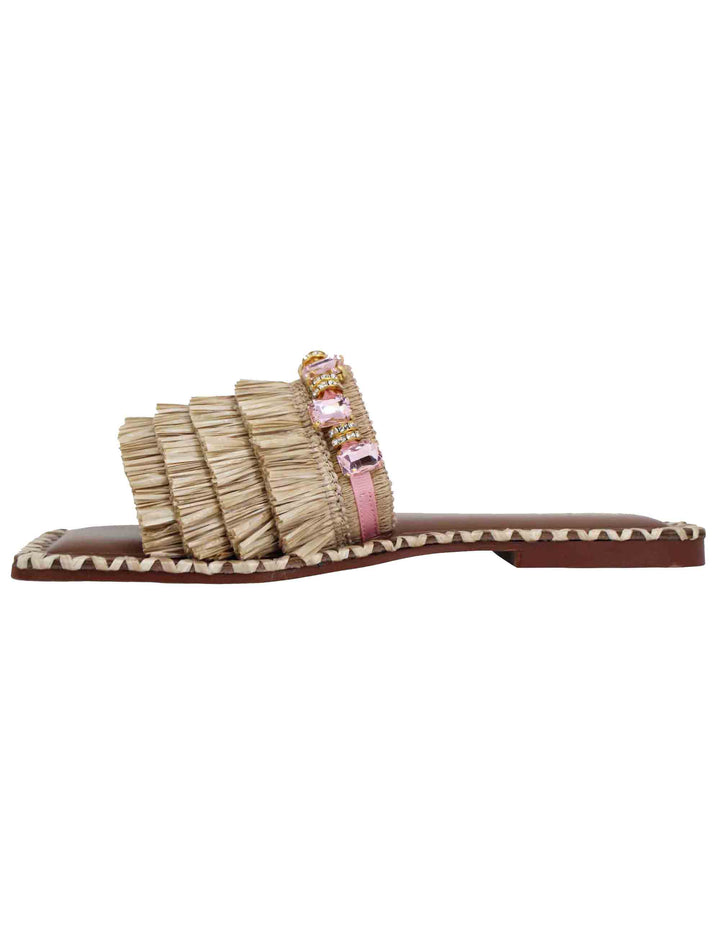 Spatarella Sandali flat donna in rafia beige con pietre e punta quadra Only for today