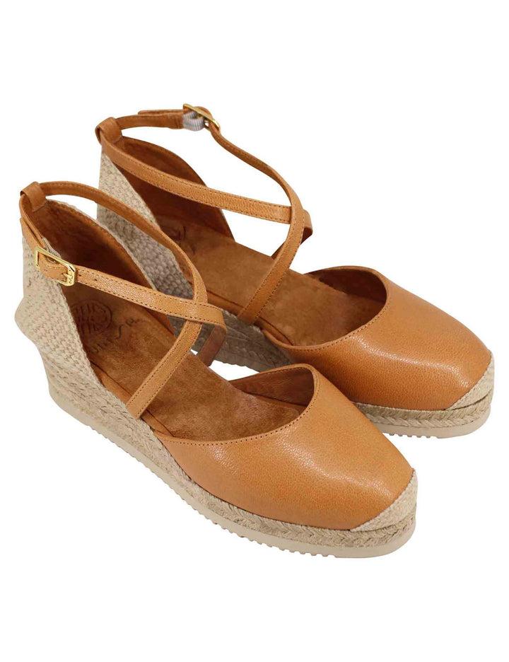 Spatarella Sandali espadrillas donna in pelle cuoio con zeppa bassa Offerta speciale della fabbrica