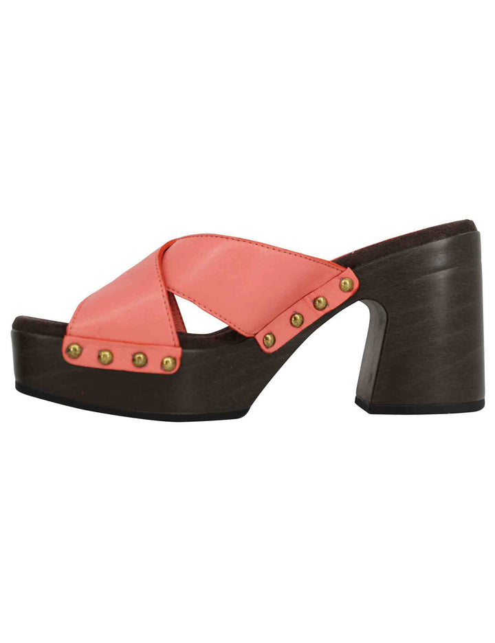 Spatarella Sandali zoccoli donna in pelle rosa ad incrocio con tacco alto Sostegno trimestrale