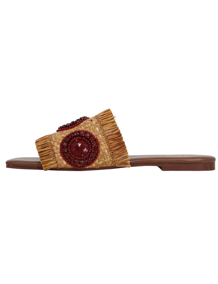 Spatarella Sandali flat donna in rafia cuoio con accessori e punta quadra Fino al 55% di sconto