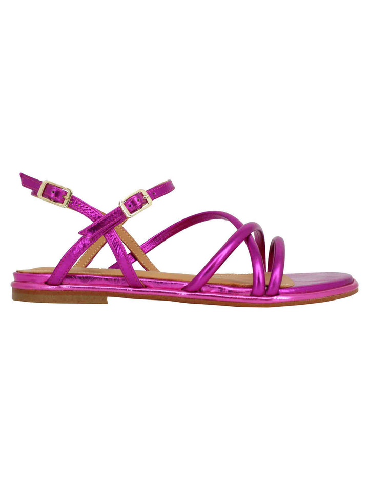 Spatarella Sandali flat slingback donna in pelle laminata fuxia Discount Store per i nuovi prodotti
