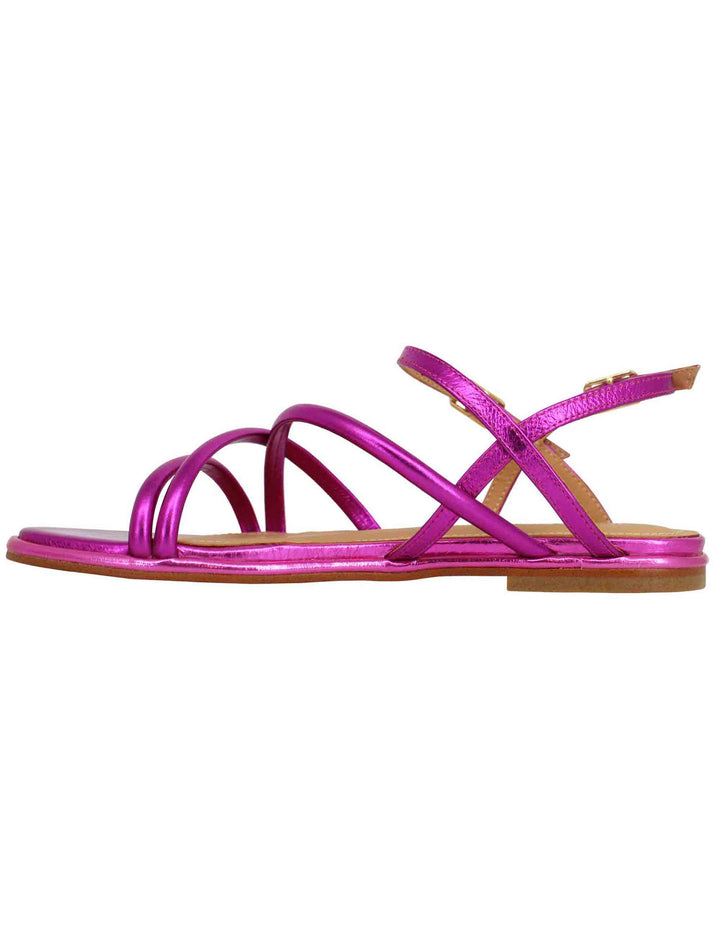 Spatarella Sandali flat slingback donna in pelle laminata fuxia Discount Store per i nuovi prodotti