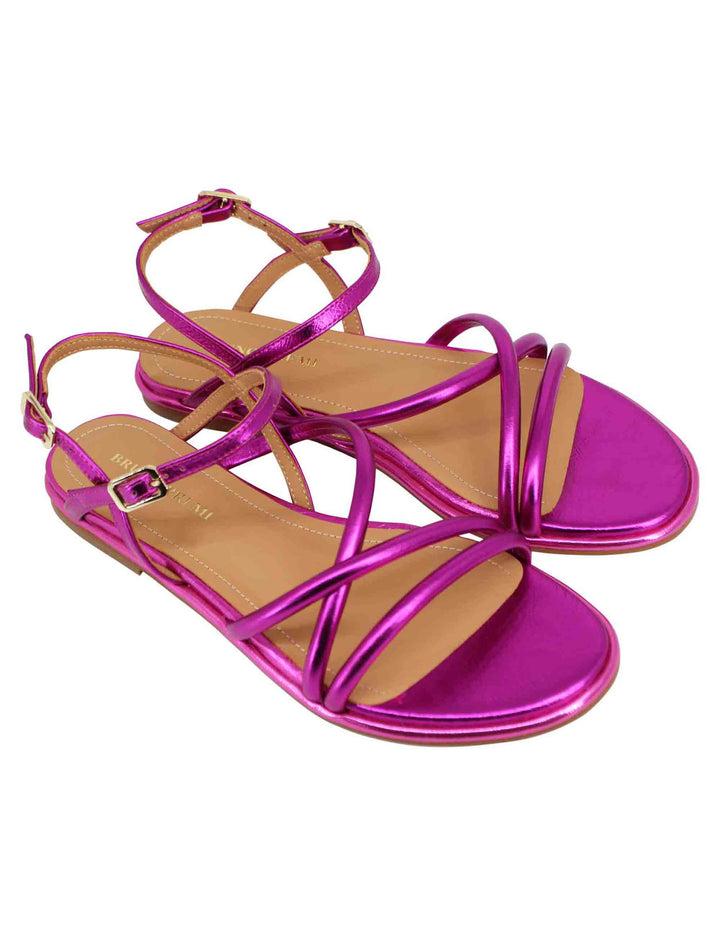 Spatarella Sandali flat slingback donna in pelle laminata fuxia Discount Store per i nuovi prodotti